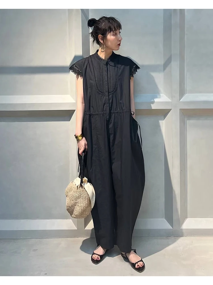 

Summer Casual Loose Cotton Rer Slimming Effect Lace Trimmed Flng Sve Workwear Sle High Waist Wide Leg Pants