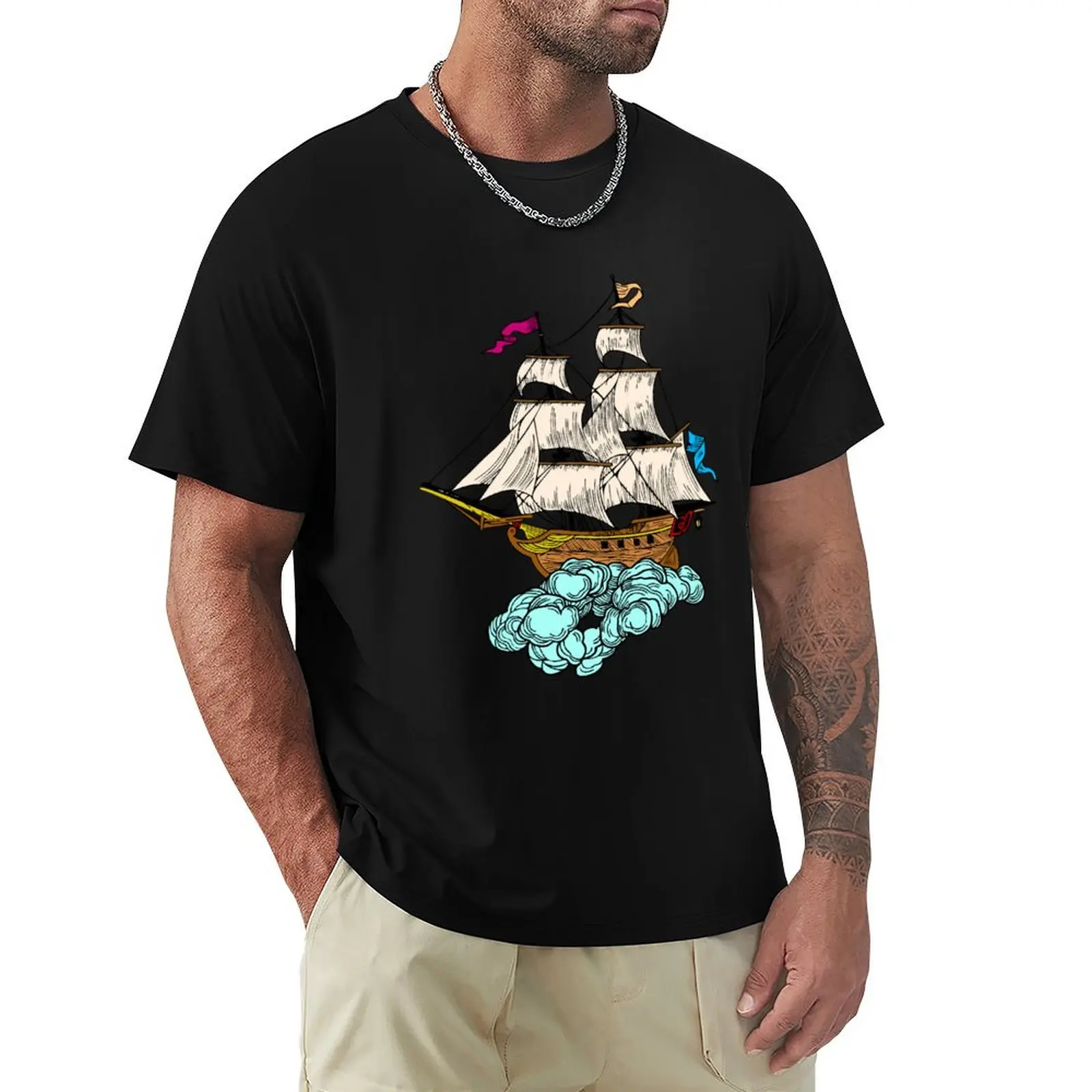 

Traditional Sailing Ship, Clipper Ship Illustration T-Shirt baggy shirts cute tops plain white t shirts men