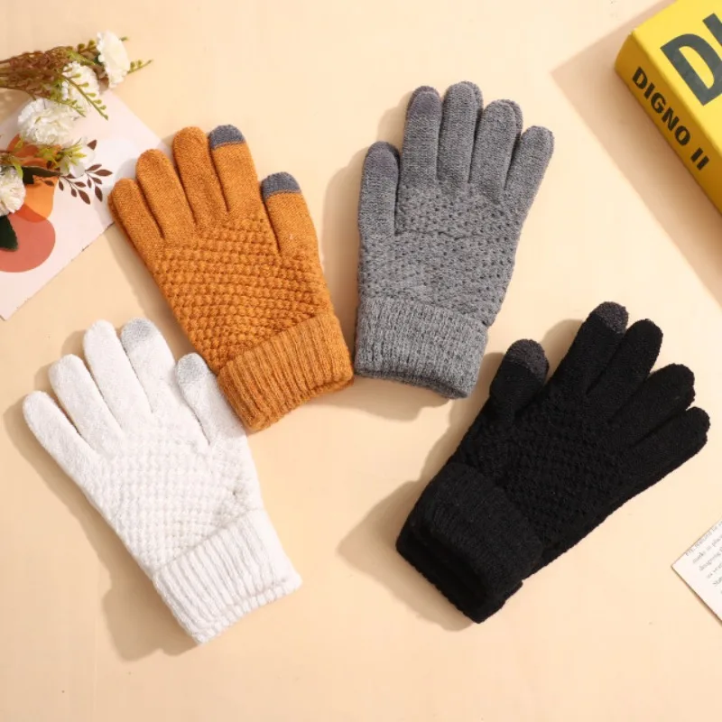 Autumn Winter Unisex Thickened Touchscreen Gloves Warm Cold Proof Windproof Knitted Thermal Full Finger for Men Women Outdoor