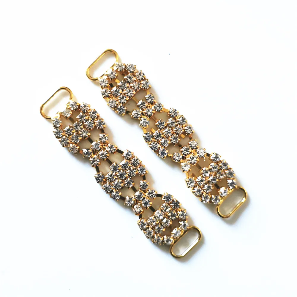 2pcs Crystal Rhinestone Golden Bikini Connectors Buckle Metal Chain For Swimming Wear Bikini Decoration 3 Style