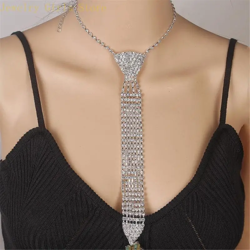 Stylish Rhinestones Tie Long Necklace Fashion Accessory For Parties Weddings And Formal Occasion Dressingup Neckpiece - Image 2