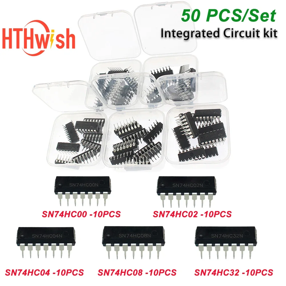 50pcs/box Integrated Circuit set SN74HC00 SN74HC02 SN74HC04  SN74HC08 SN74HC32  Logic IC kit DIP Electronic Component IC chip