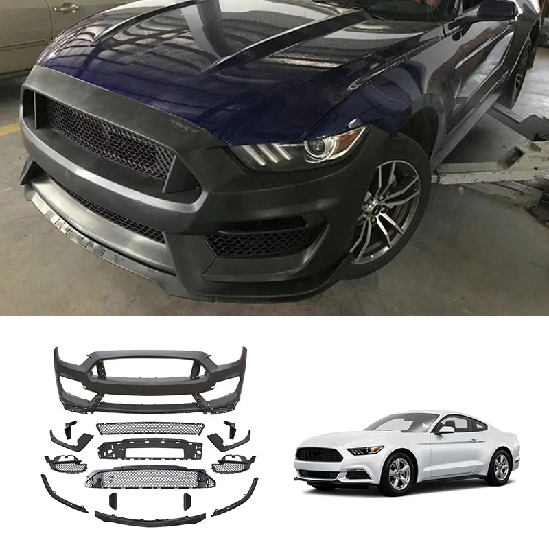 Front Bumper Assembly Mustang Conversion Gt350 Front Bar Large Body Kit for Mustang 2015-2017 Black Mustang Parts ABS