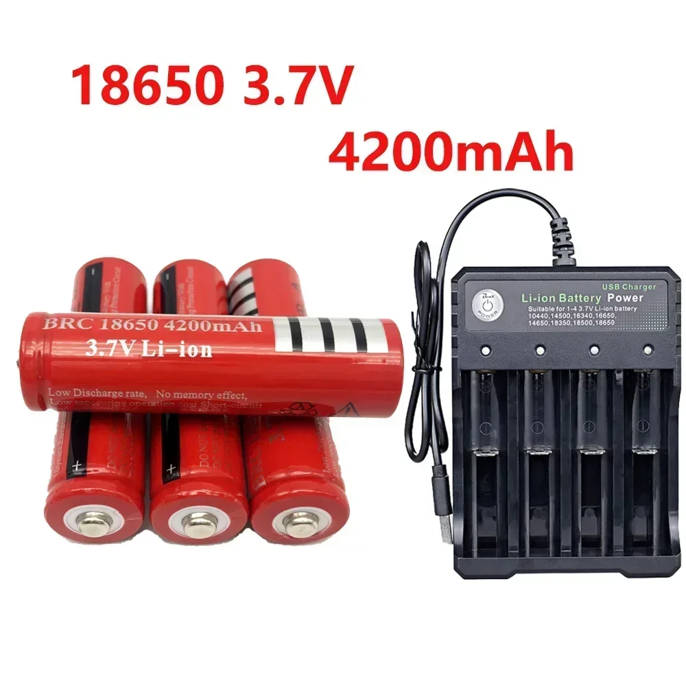 Original BRC Lithium Battery 18650 4200mAh 3.7V, Suitable for Flashlight Laser Pen + Optional Charger