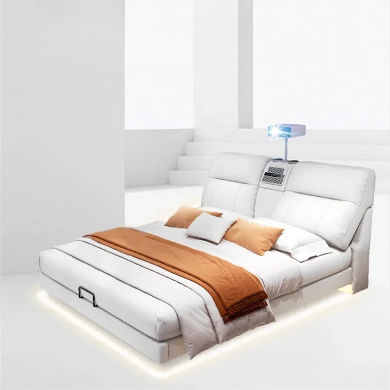 

Nordic Modern Luxury Double Bed Frame Elegant Projector White Multifunctional Bed Comferter Villa Cama Matrimonial Bedroom Set