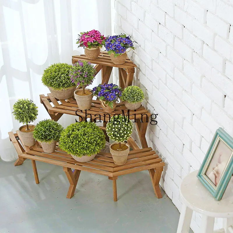 FG solid wood multi-layer corner trapezoidal rack succulent modern simple home flower shop flower pot rack