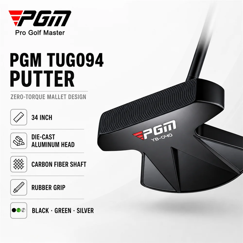 PGM 34 Inch Zero Torque Golf Putter Mallet Head Carbon Shaft Low Center of Gravity Stable Putting Club for Men and Women