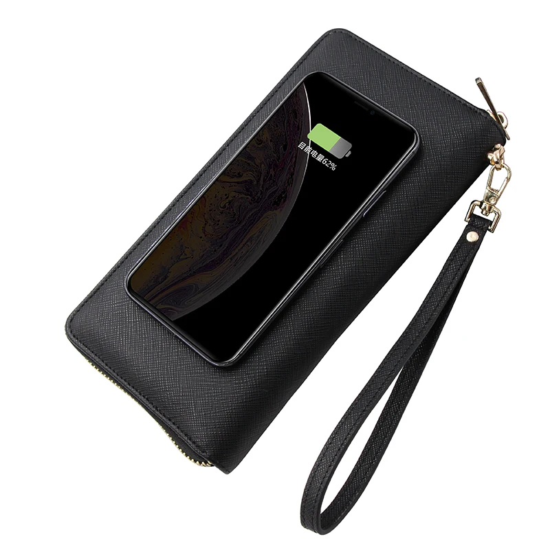 KAKAS Brand New Fashion Zipper Wallets Power Bank With Wireless Charge Christmas Gift Leather Billfold Wallet Anniversary Gifts