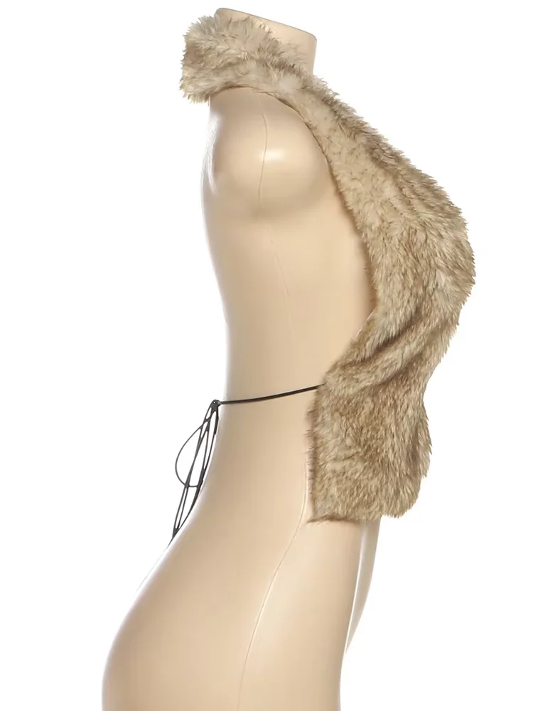

Cutenew Trend Fur Sexy Women Tanks Popular Summer Sexy Halter Backless Split Cleavage Crop Vests Female Chic Stunning Mini Tops