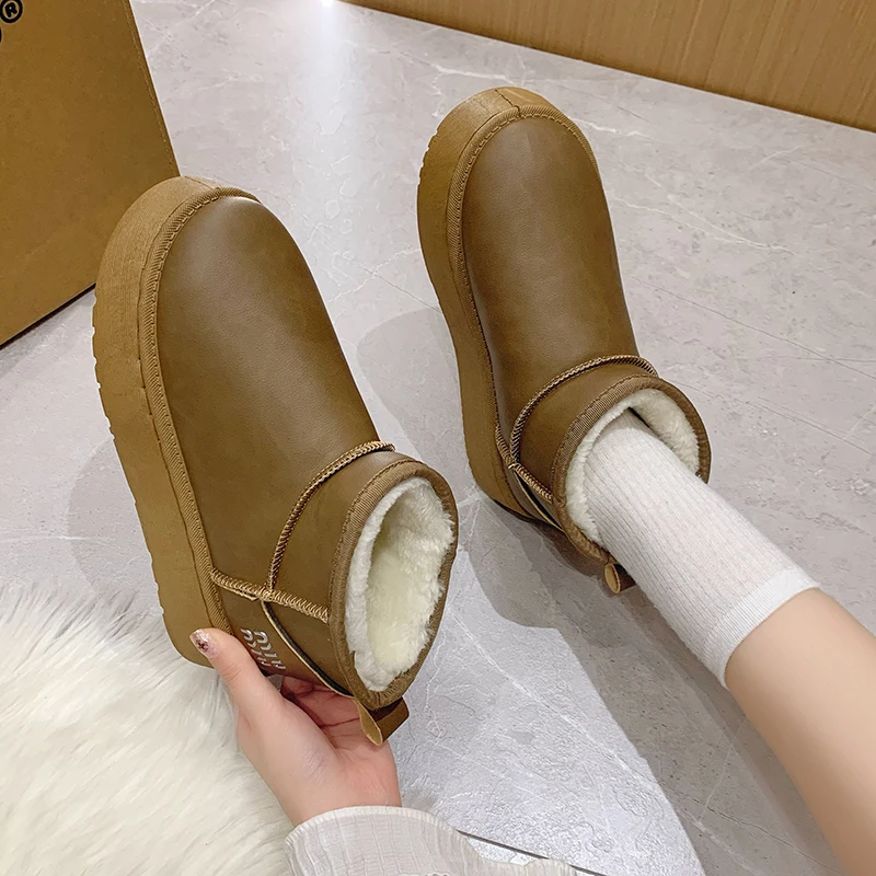 

Женские ботинки с низким верхом, зимние Новые матовые ботинки на толстой подошве, с хлопковой подкладкой, повседневные удобные нескользящие ботинки