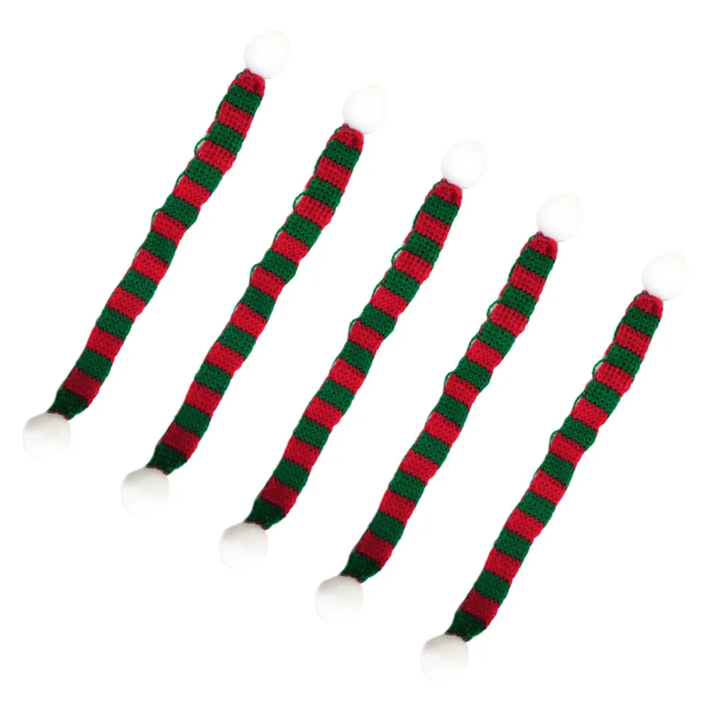 

5 pcs 1X15Cm Knitted Scarves Mini Christmas Neck Scarf For Pets Red Green Striped Bottle Wrap Snowman Decor Holiday Party