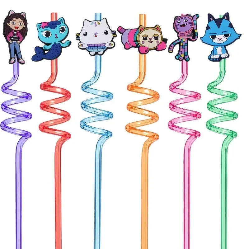 Gabby Dollhouse PVC Straw Detachable Anime Character Derivative Peripherals Birthday Party Decorations Supplies Baby Show Gifts