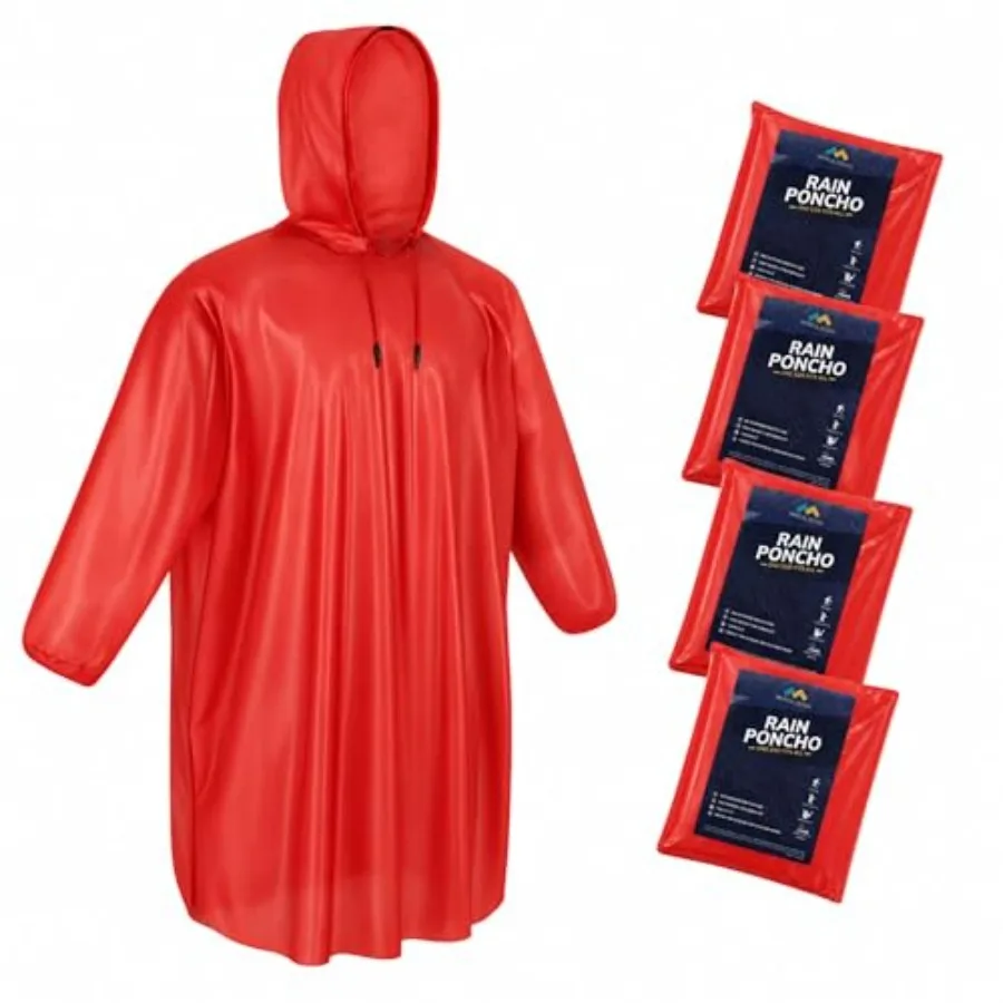 

Mindful Design Rain Ponchos with Drawstring Hood Disposable Emergency Poncho for Adults