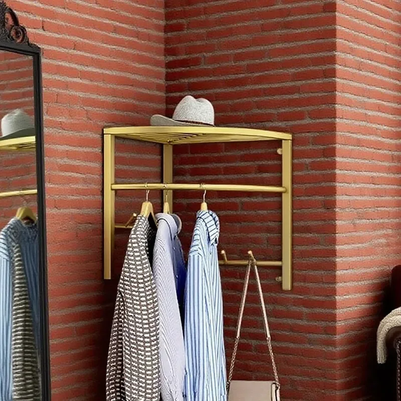 Curved Corner Garment Rack for Small Spaces Right Angle Clothes Hanging Bar Modern Iron Home Storage Shelf Clothes Hanger