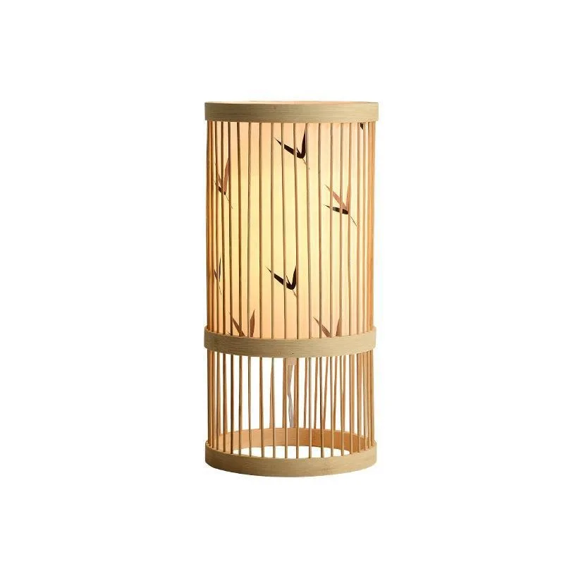 

herbal paper Japanese-style bamboo desk lamp New Chinese Zen tea room Tea table Bedroom Vintage bedside lamp Rechargeable