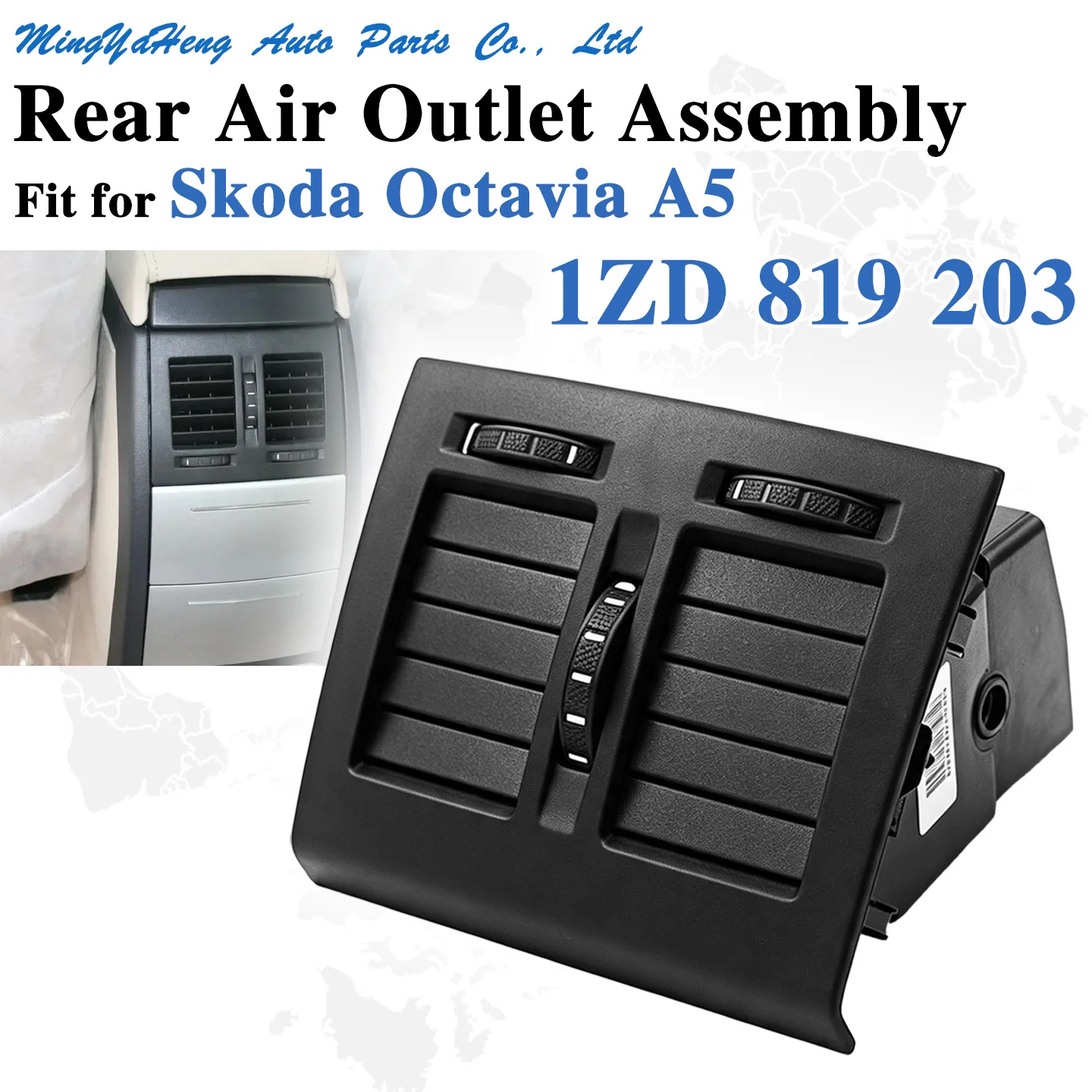 1ZD 819 203 Ensemble de sortie d'air arrière, grille d'aération de climatisation pour accoudoir central arrière pour Skoda Octavia A5 Mk2 Typ 1Z 2007-2014