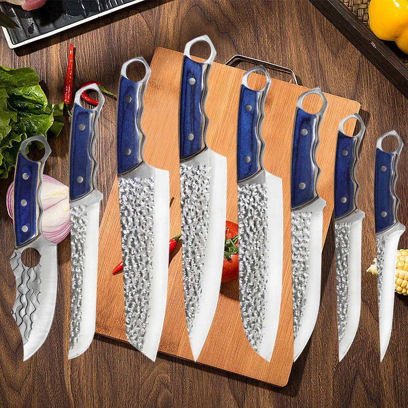 

Hammered Meat Cleaver Chef Knife Kitchen Knife Set Stainless Steel Fruits and Vegetables Slicing Knife Skinning Cleaver BBQ Tool