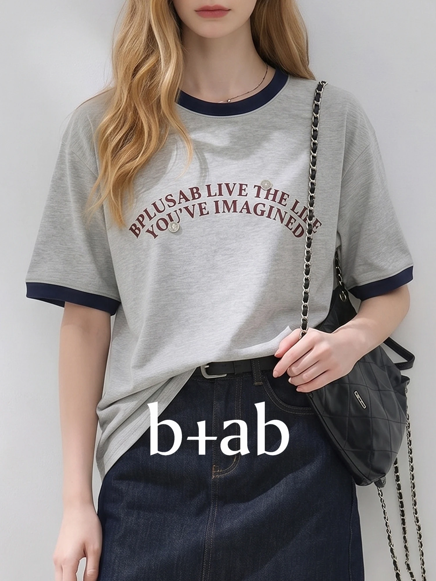 Bab Color Block Letter Print Short Sleeve T-Shirt Women's Summer Casual Loose Versatile Slimming Top Cotton Breathable