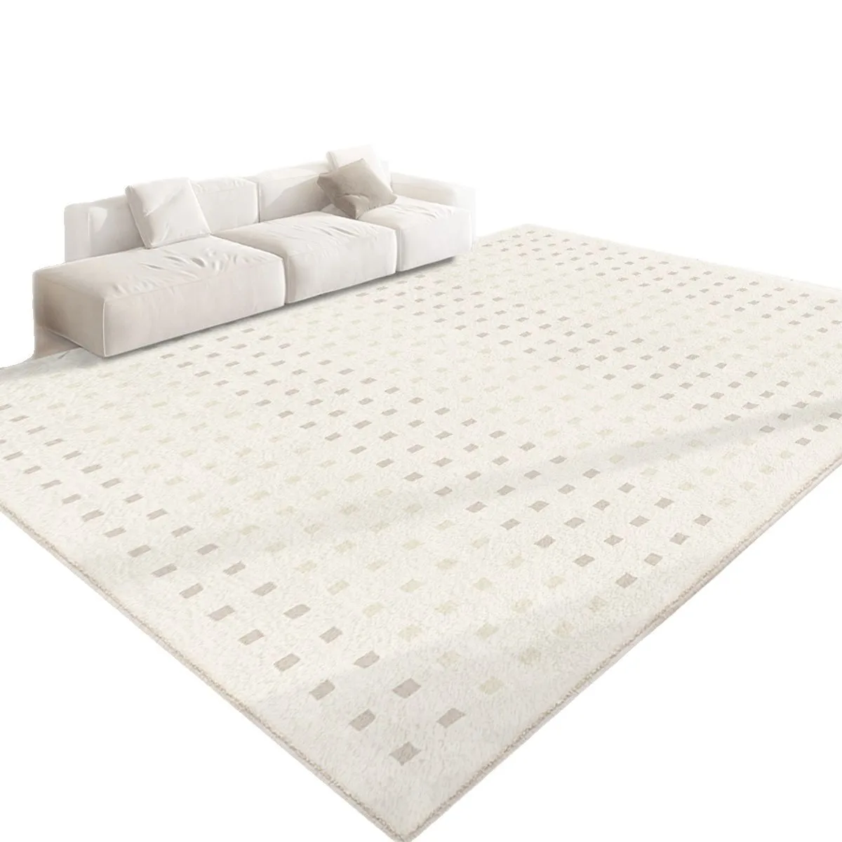 سجادة غرفة معيشة كبيرة الحجم باللون البيج كريمي، سجادة غرفة أطفال بسيطة هندسية، سجادة منزلية ناعمة منفوشة، سجادة غرفة نوم غير قابلة للانزلاق #5