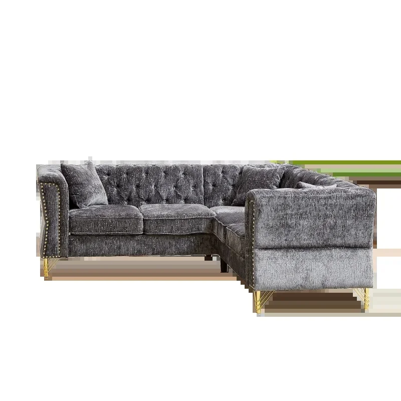 81.5-Inch L-Shaped Chenille Sectional Sofa, 5-Seater Corner Couch with 3 Cushions for Living Room and Bedroom
