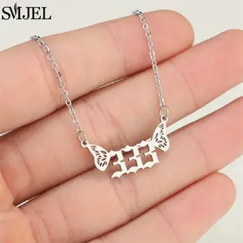 幸運444天使數位項鍊 000 111 222 333 555 666 999 不鏽鋼蝴蝶翅膀吊墜項鍊 送給閨蜜的禮物 8 最佳銷售 天使數字項鍊 - №5