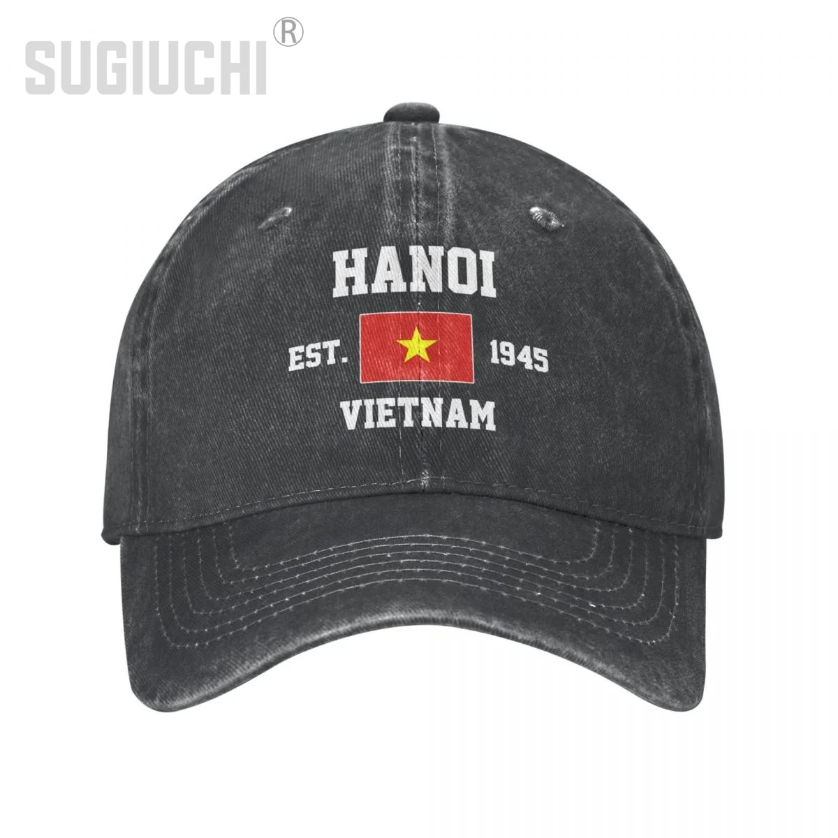 Flag of Vietnam EST.1945 Hanoi Unisex Adult Charcoal Washed Denim Baseball Cap Men Vintage Cotton Dad Patriotic Trucker Hat