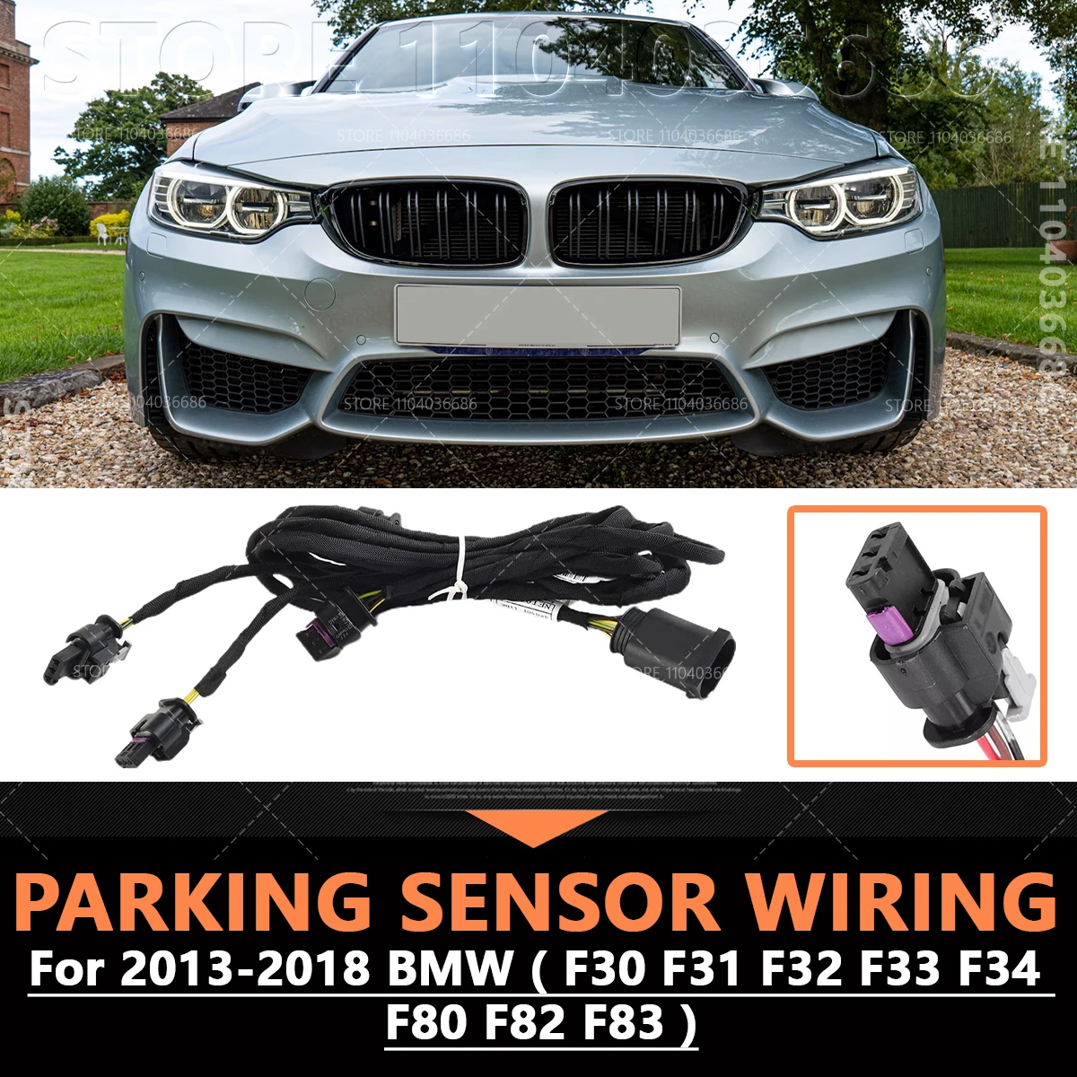 

For 2013-2018 BMW 3/4 Series F30 F31 F32 F33 F34 F80 F82 F83 Front Bumper Parking Sensor Wiring Harness PDC Cable Plastic Metal