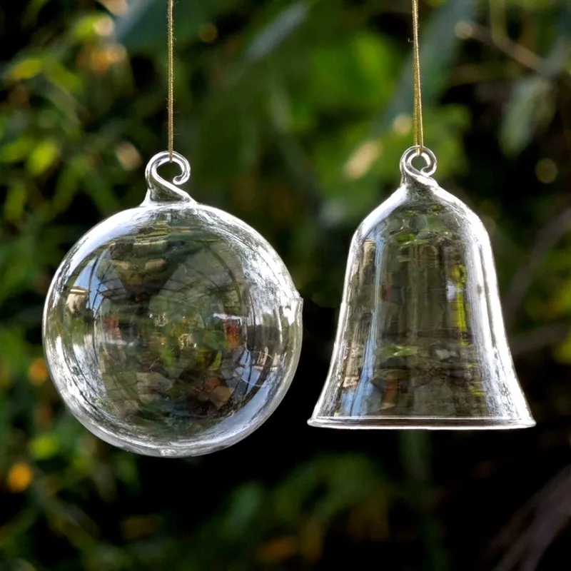 

12pcs/pack Different Shape Transparent Glass Pendant Home Decoration Christmas Day Tree Hanging Ornament Ball Bell