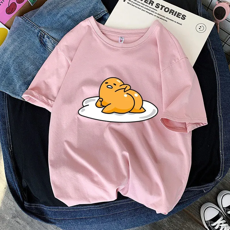 Gudetama Yellow Cartoon Anime Men T-shirt Summer Short Sleeve 100% Cotton Women T Shirts 2024 Fashion Couple Tee Tops Clothes