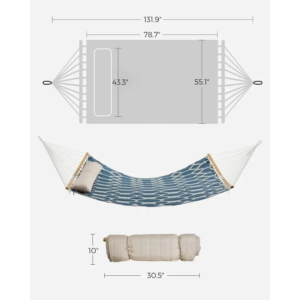 Hamac matelassé avec bambou incurvé, oreiller, 78.7x55.1, portable, rembourré, peut contenir jusqu'à 495 lb