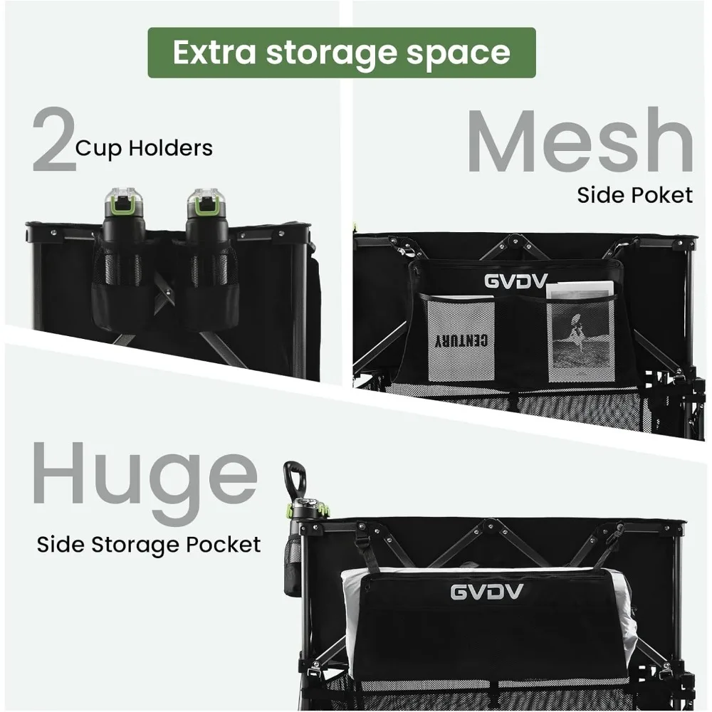 All-Terrain Double Decker Wagon with 500 LB Capacity and 400L Collapsible Carts, 46-Inch Extendable Cart with Nylon for Outdoor