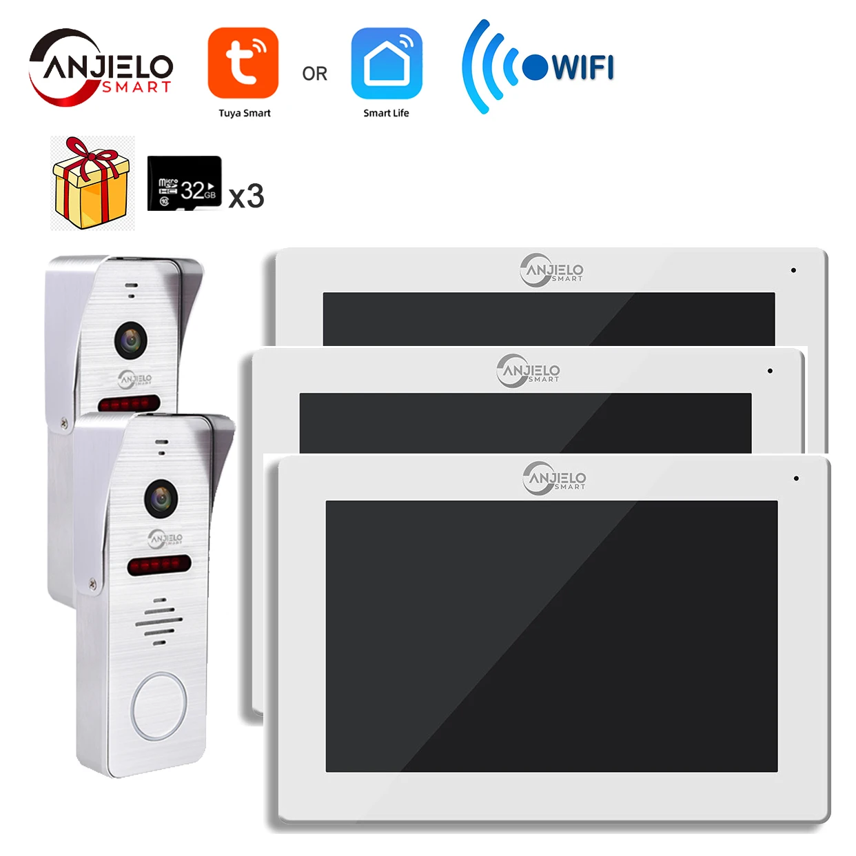 Tuya 7/10 Inch  three Touch Monitor Video Wifi Intercom Tuya Smart Home video two doorbell System 1080P 160°Wired Doorbell