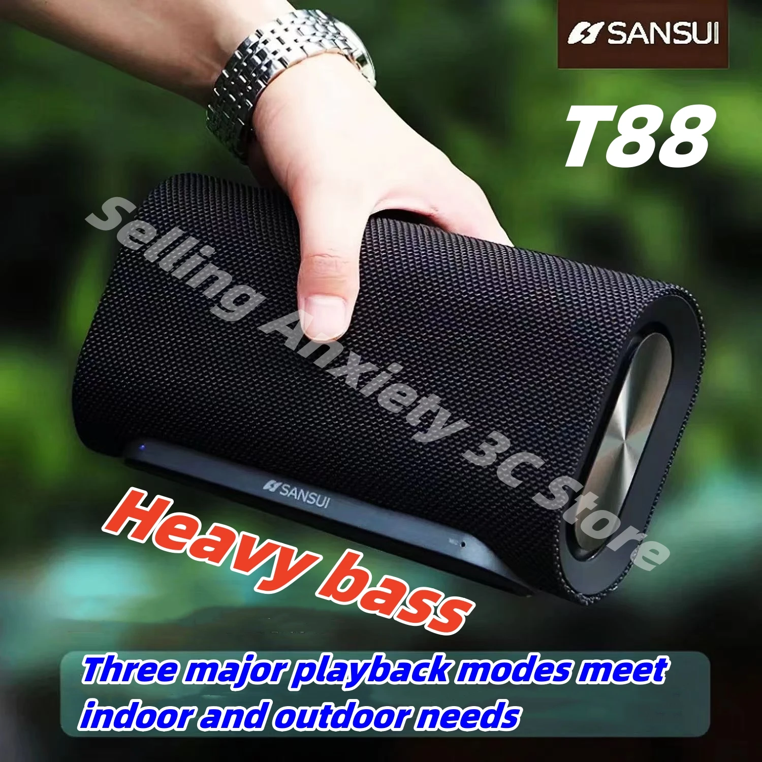 SANSUI T88 20W Deep Bass Speaker 2 Horns Stereo Sound Wireless Bluetooth AUX Desktop Speaker Outdoor Card-inserting Boombox