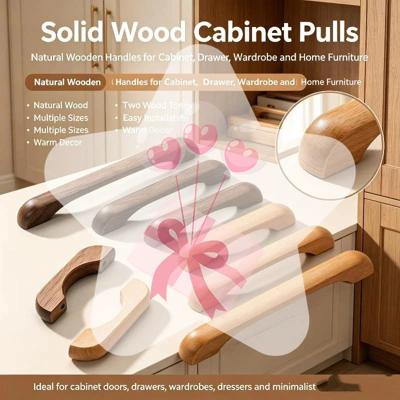 Eco-friendly Wood Dresser Pulls Scratch-resistant Natural Cabinet Handles for Kitchen Drawers Wardrobe Home Furniture