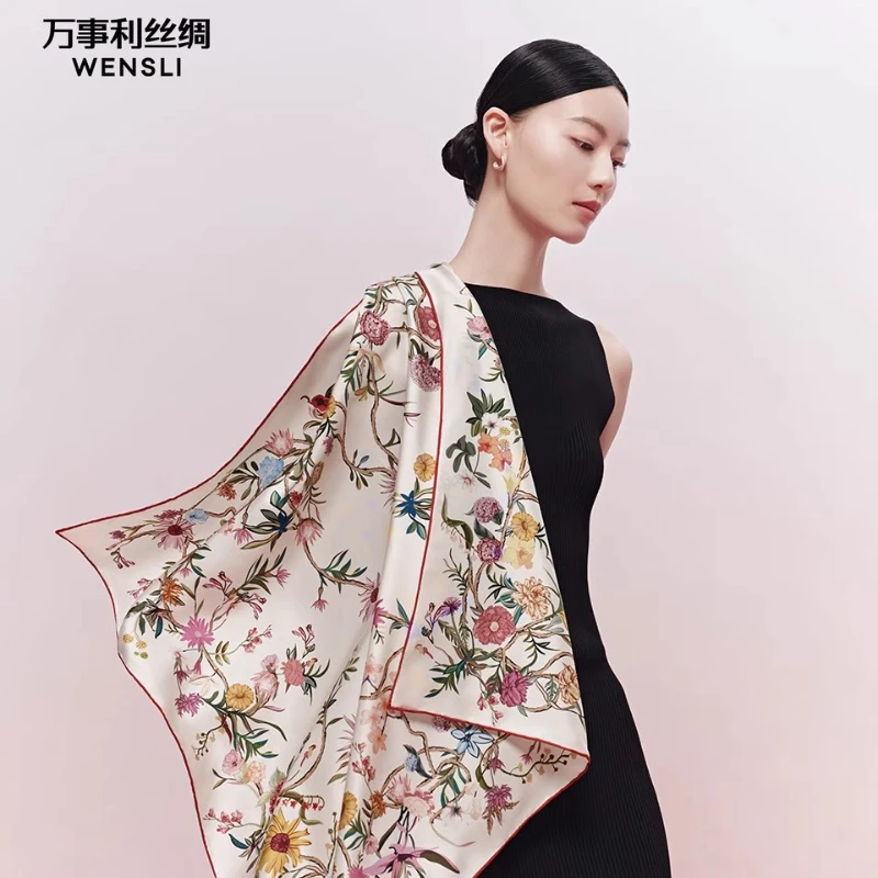 

Wensli New Arrival Silk Scarf for Women 100% Mulberry Silk Double-Sided Printed Square Scarf Hand-rolled Edges