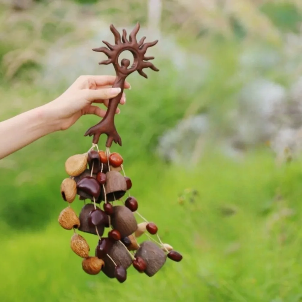 Handmade Natural Fruit Shell Wind Chime Rattle Ornament Sun Goddess Hanging Handle Shaker Sound Healing Percussion Instruments