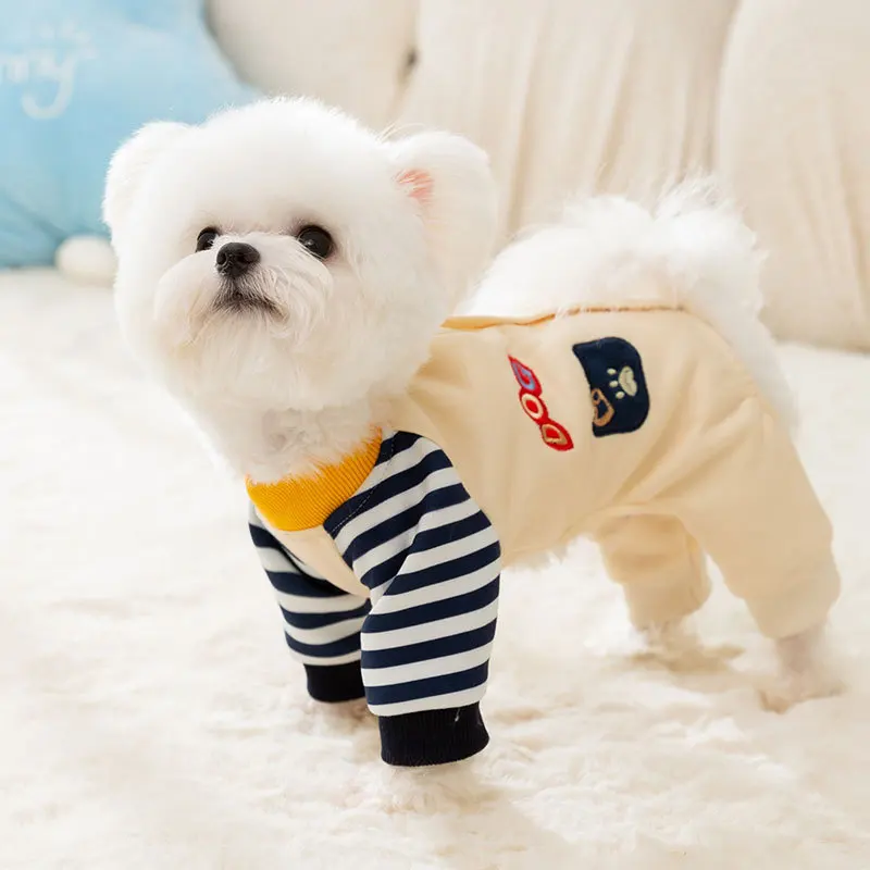 Winter New Dog Bodysuit Korean Edition Teddy Four Legged Clothing Cartoon Print Pet Clothing Puppy and Cat Warm Clothes