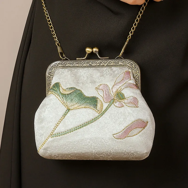 

Модные шелковые сумки-тоут с вышивкой, женские маленькие кошельки для монет, атласная сумка с зажимами, косплей Hanfu Cheongsam