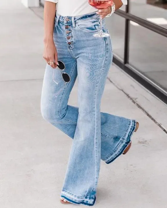 

Casual High Waisted Jeans Women Pants Fashion Vintage Flared Jeans for Women Button Fly Streetwear Women Female Solid Clothing