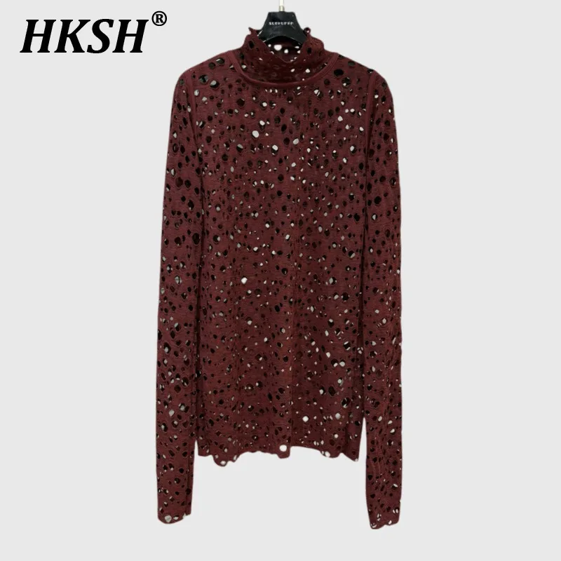 

HKSH Spring Summer New Women Tide Punk Dark Ins High Street Long Sleeve Hook Painted Hollow Tops Hoodie Chic Fashion Coat HK4730