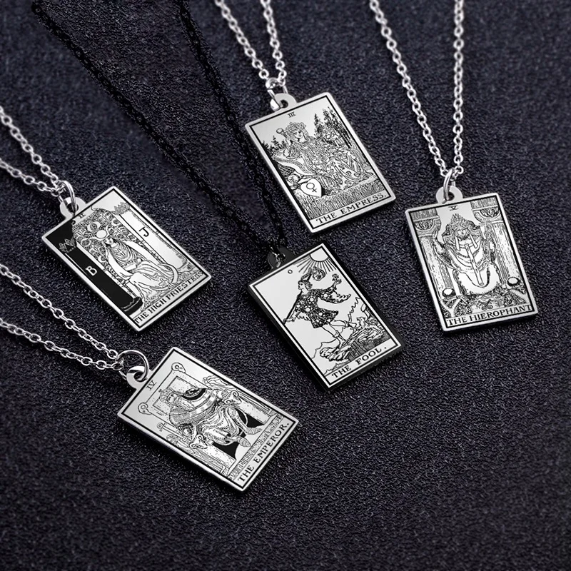 Tarot Necklace Aesthetic Stainless Steel Tarot Cards Amulet Necklaces For Men Women The Major Arcana Jewelry