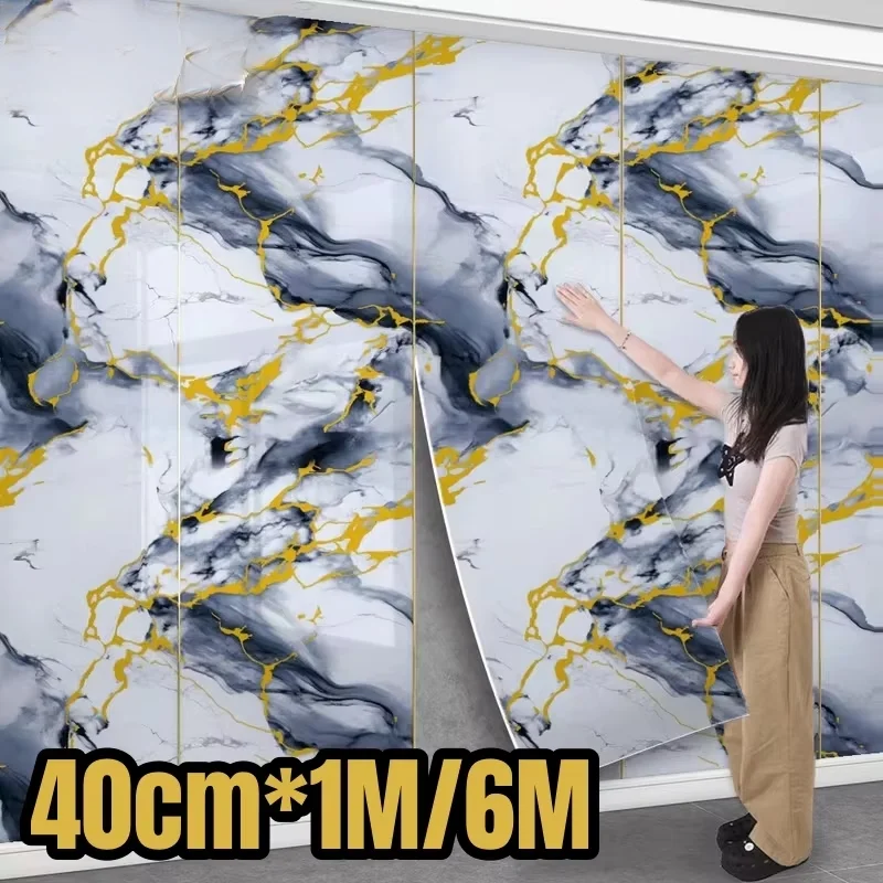 Imitation Marble Tile Wall Sticker 40cm×6m Thick Large Roll Self Adhesive Wallpaper Home Decor for Living Room Ceiling Coverings