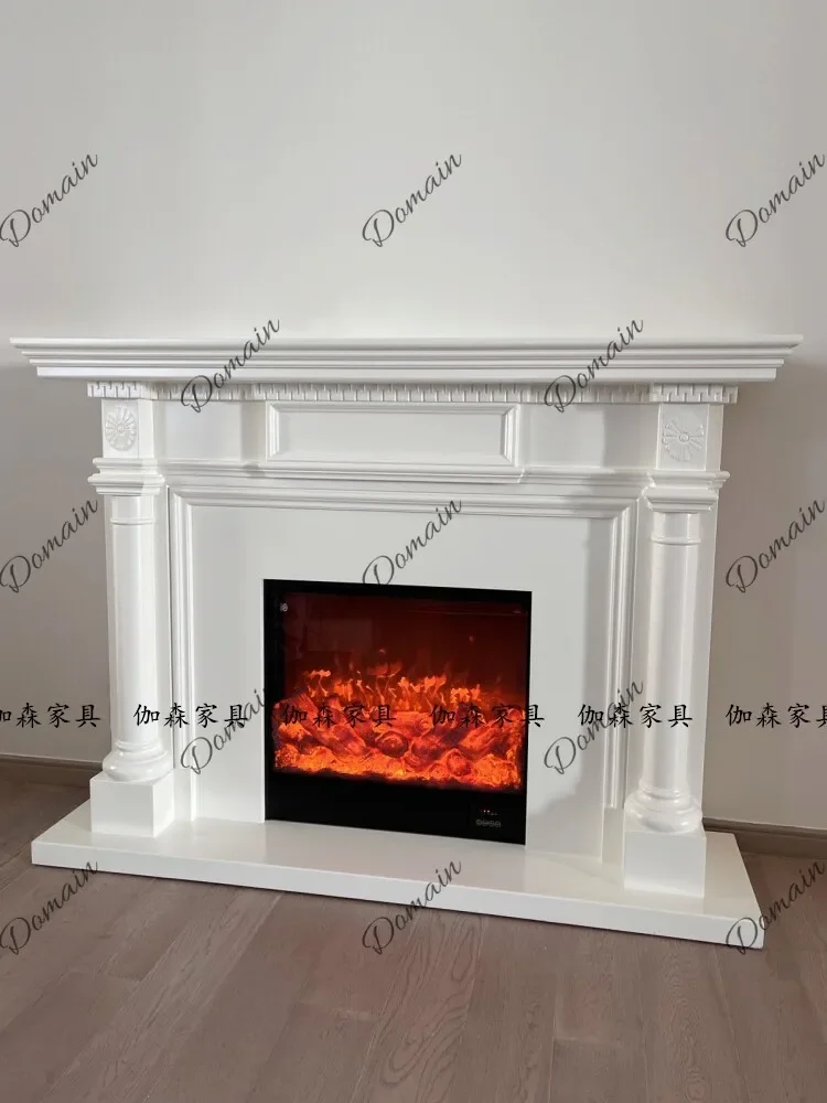 BJ French Light Luxury Solid Wood Fireplace Decorative Cabinet Carved Living Room Porch Cabinet Studio Exhibition Hall Shelf