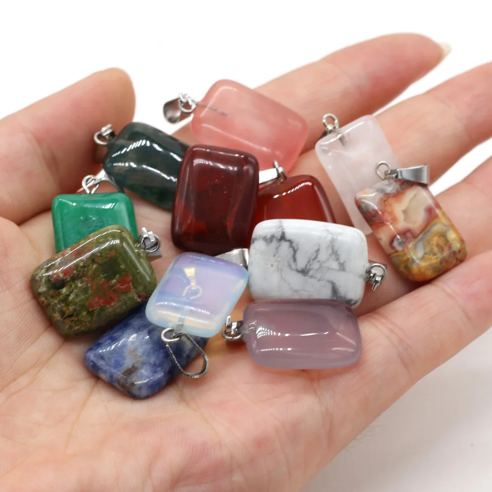 12pcs Natural Stone Pendant Mix Colors Women Natural Jewelry Charms fit DIY Necklace Making Wholesale Multiple Shapes