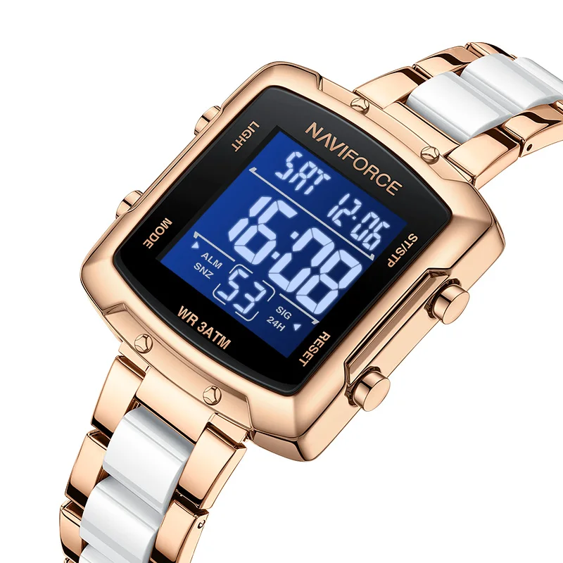

NAVIFORCE Women's Casual Digital Watches LCD Lighting Stopwatch Alarm Clock Time Display 3ATM Waterproof Lady Elegant Watches