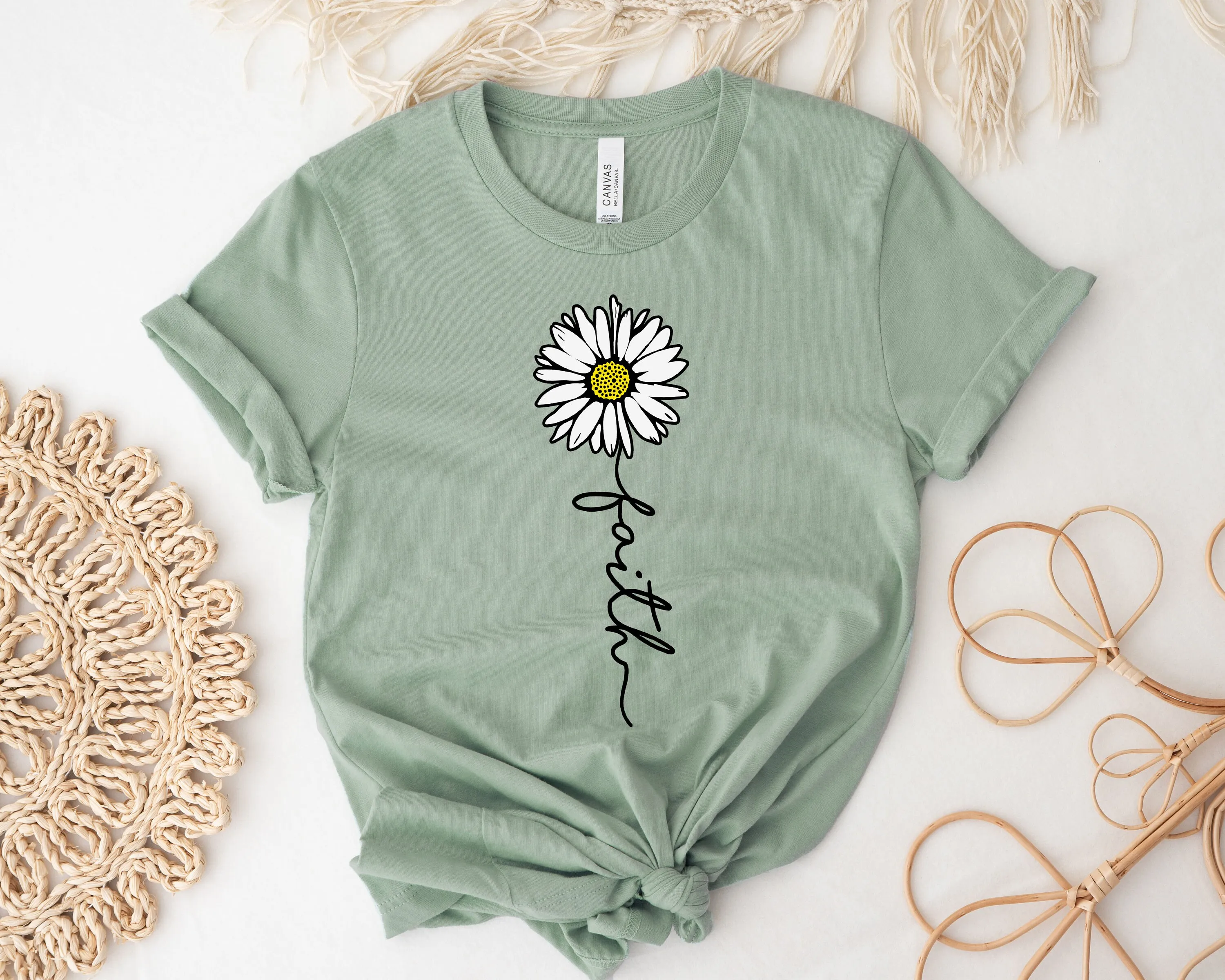 Faith Cross Tshirt Daisy Shirt Christian Women Religious Gift Vertical