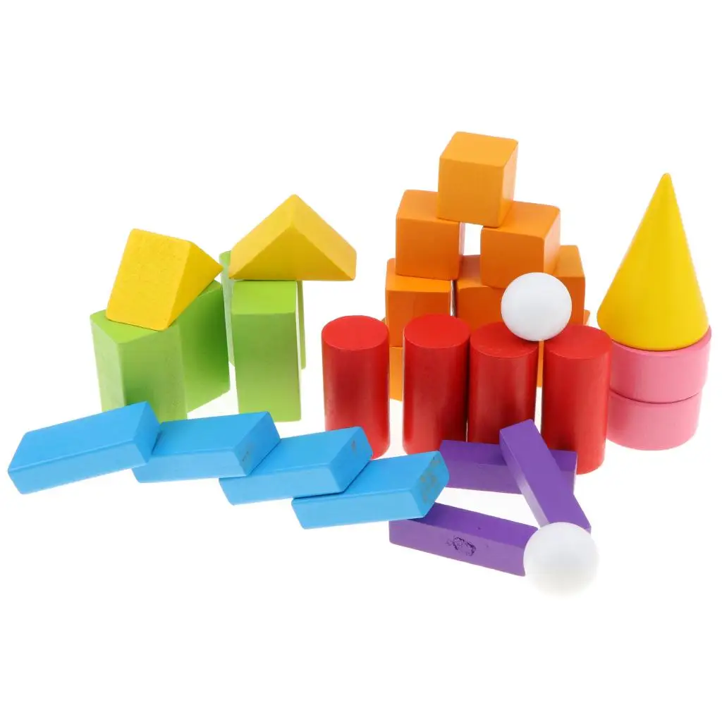 Wooden Geometric Solids Geometry Shape Blocks (Set of 32) Math Learing Toy