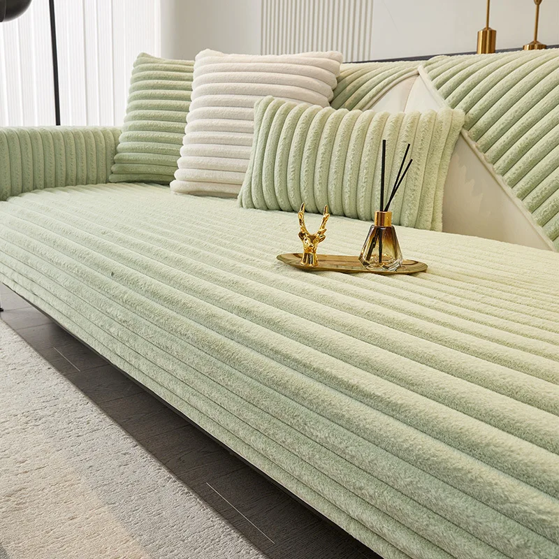 Soft Rabbit Plush Quilted Sofa Towel Winter Warm Thick Plush Couch Cover L-shaped Sectional Anti-slip Sofa Cover