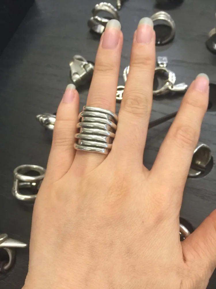 LIVVY Silver Color Vintage Layered Open Rings For Women Men  Adjustable Large Irregular Finger Rings Party Jewelry Gift