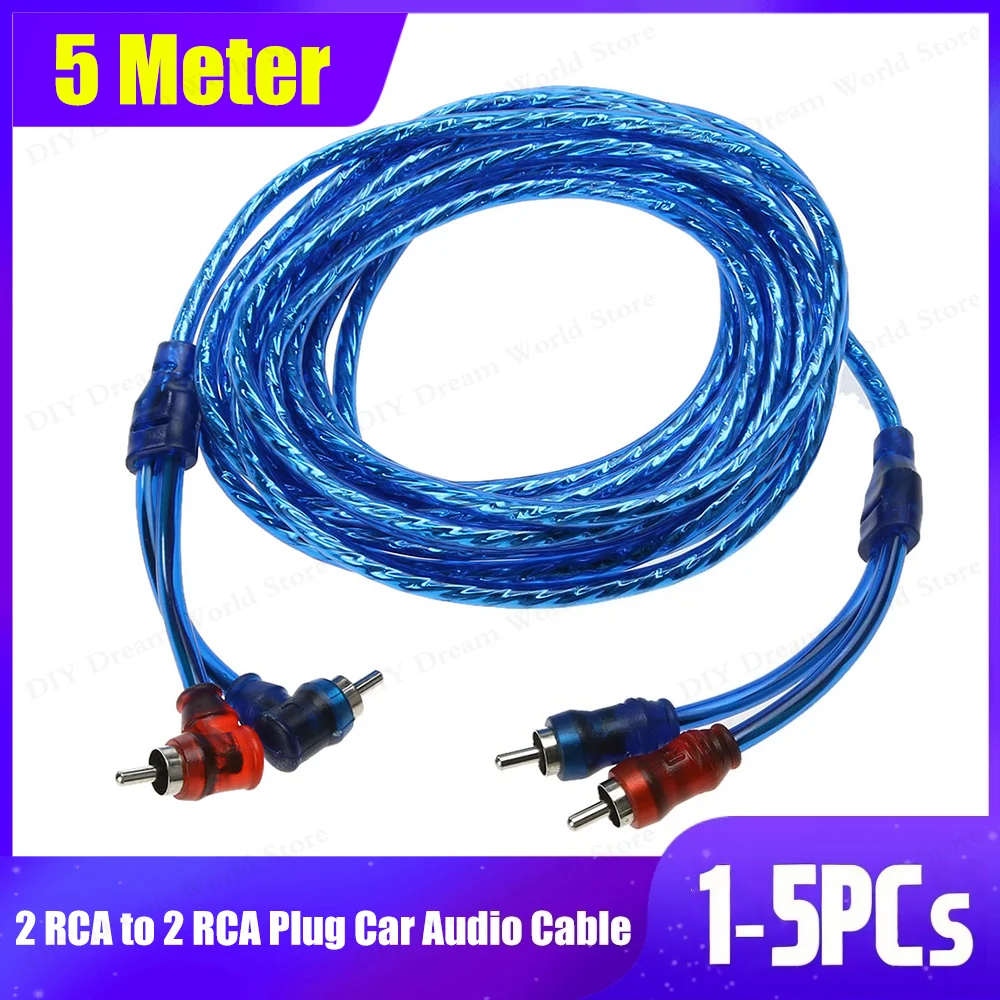1-5 قطعة 5 متر سيارة مضخم الصوت كابل للسينما المنزلية الرقمية ستيريو مرحبا فاي System2 RCA إلى 2 RCA التوصيل كابل الصوت